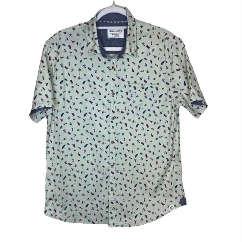 Free Planet Shirt Size Large Casual Button Down Burton Style